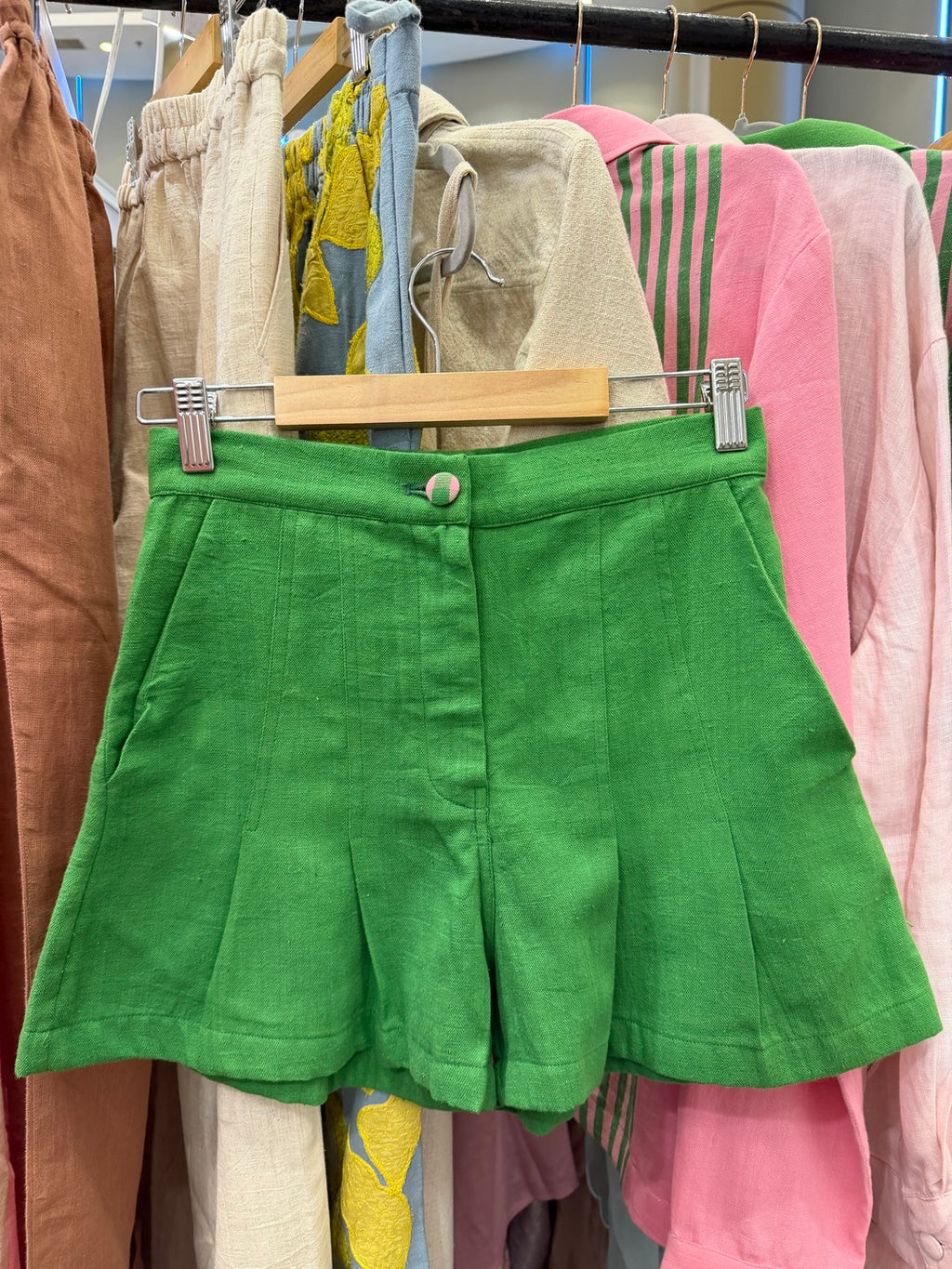 Green Pleated Shorts