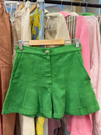 Green Pleated Shorts